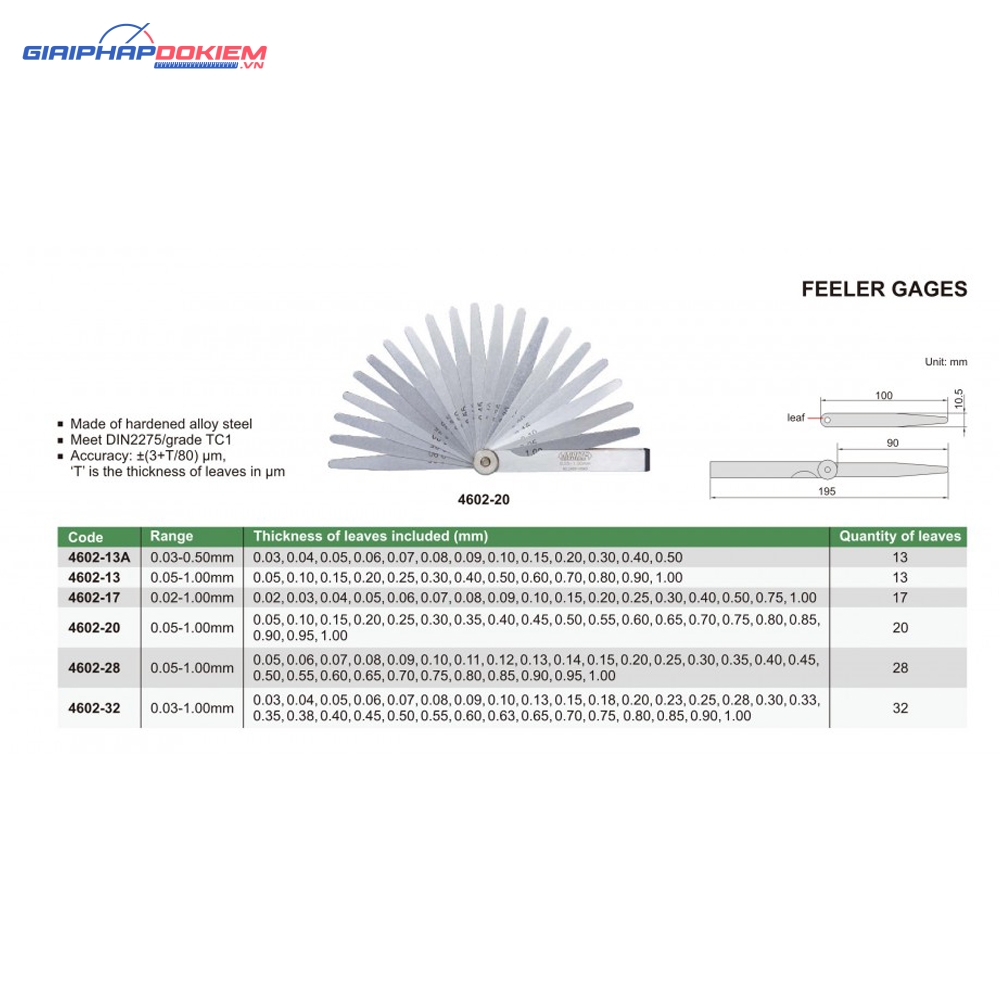 Căn lá INSIZE 4602-17 4 Căn Lá Insize 4602-13A (0.03-0.50mm)
