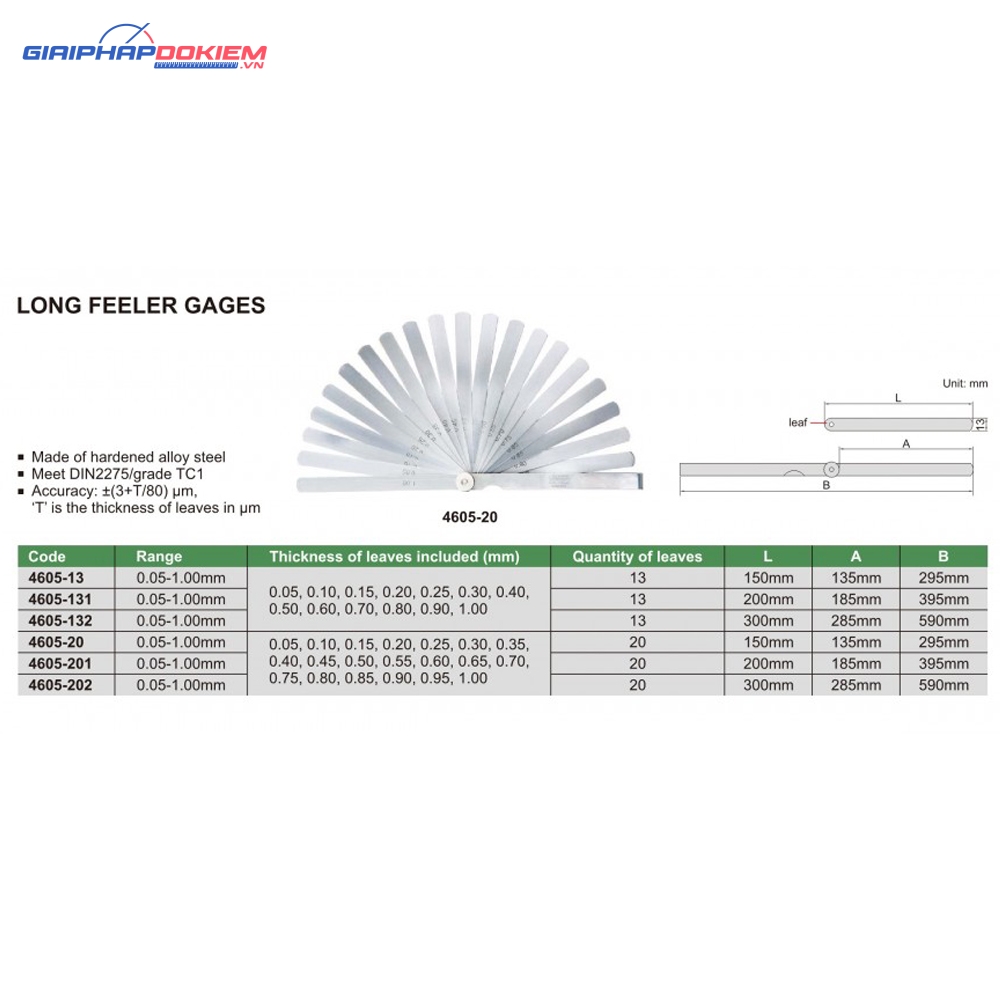 Căn lá Insize 4605-20 (0.05-1.00mm, 150mm) 3 Căn lá Insize 4605-202