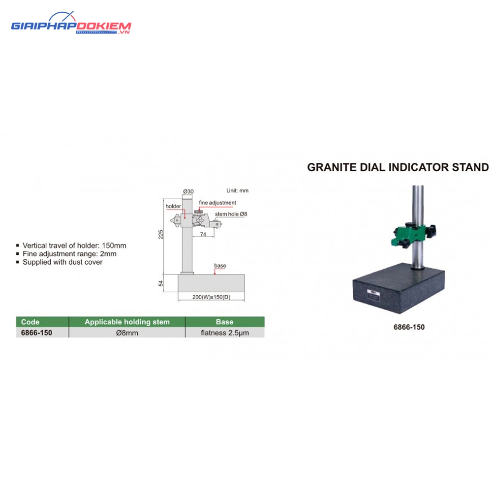 Đế granite gắn thiết bị so sánh mẫu INSIZE 6866-150 3 Đế granite gắn thiết bị so sánh mẫu INSIZE 6866-150
