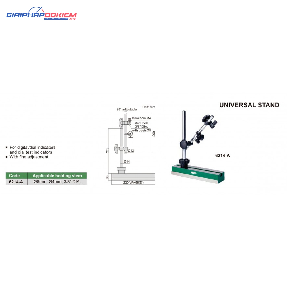 Đế từ gá đồng hồ INSIZE 6214-A 3 Đế từ gá đồng hồ INSIZE 6214-A