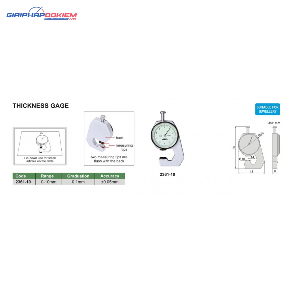 Đồng hồ đo độ dày INSIZE 2361-10 4 Đồng hồ đo độ dày INSIZE 2361-10
