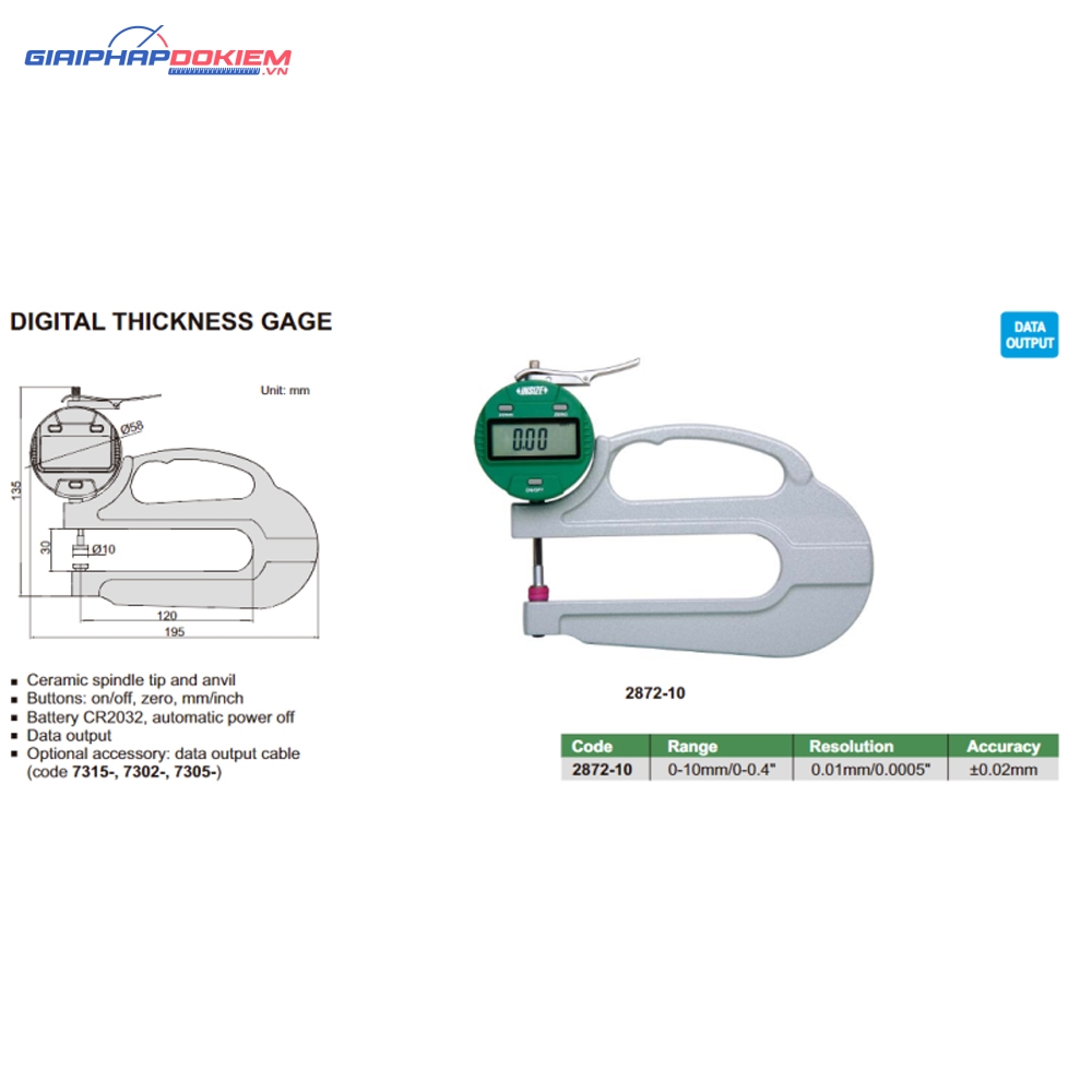 Đồng hồ đo dộ dày vật liệu điện tử INSIZE 2872-10 (0-10mm/0-0.4") 3 Đồng hồ đo dộ dày vật liệu điện tử INSIZE 2872-10 (0-10mm/0-0.4")