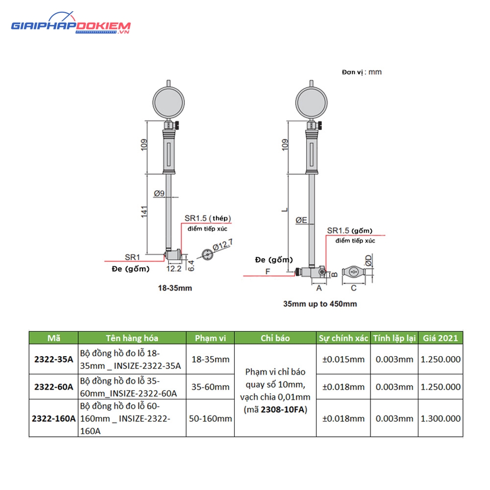Đồng hồ đo lỗ cơ khí Insize 2322-60A 6 Đồng hồ đo lỗ cơ khí Insize 2322-60A