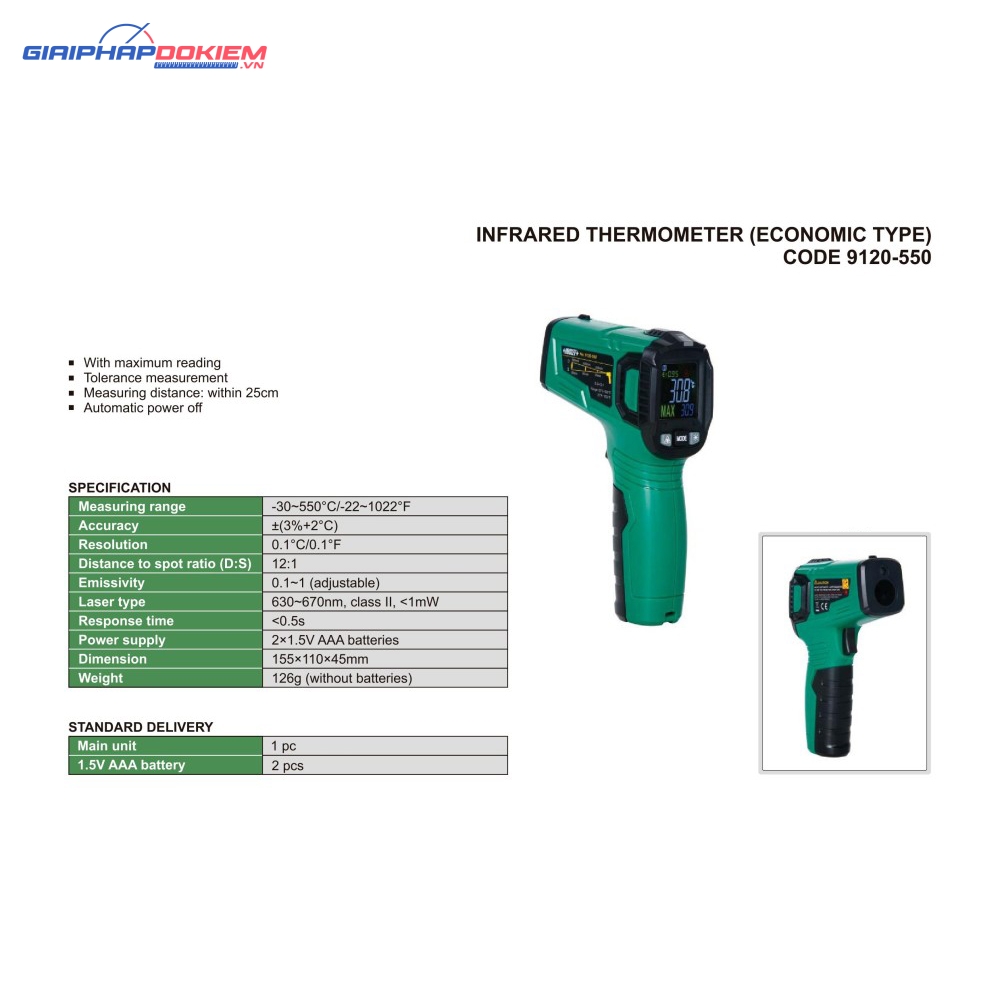 Máy đo nhiệt độ bằng hồng ngoại INSIZE 9120-550 (-30~550°C/ -22~1022°C) 4 Máy đo nhiệt độ bằng hồng ngoại INSIZE 9120-550 (-30~550°C/ -22~1022°C)
