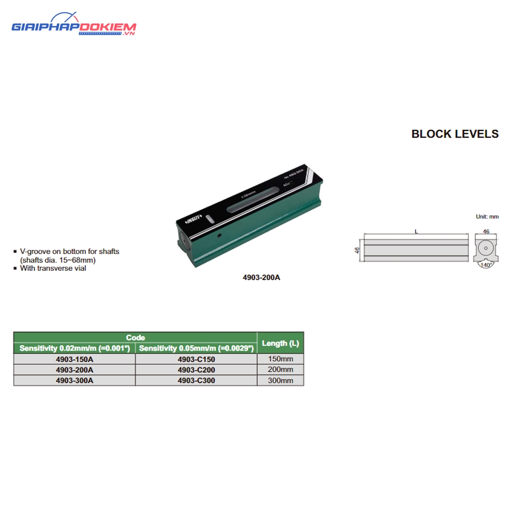 Nivo cân máy (rãnh hình chữ V) INSIZE 4903-300A 4 Nivo cân máy (rãnh hình chữ V) INSIZE 4903-200A