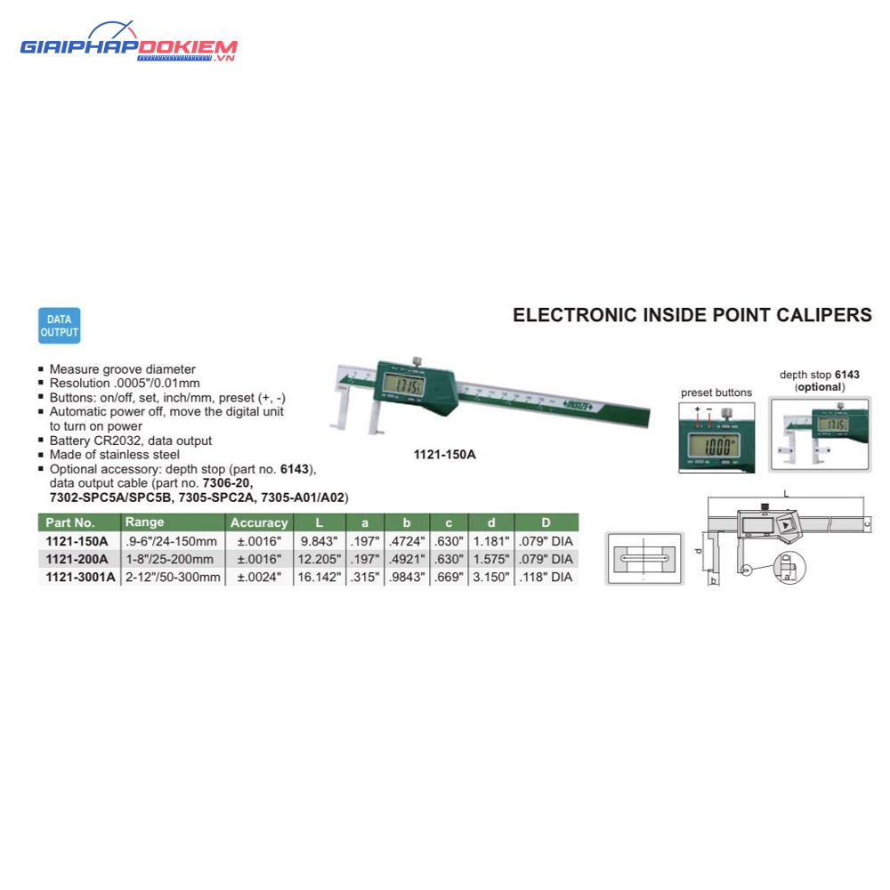 Thước cặp điện tử đo điểm trong INSIZE 1121-150A (24-150mm) 4 Thước cặp điện tử đo điểm trong INSIZE 1121-150A (24-150mm)