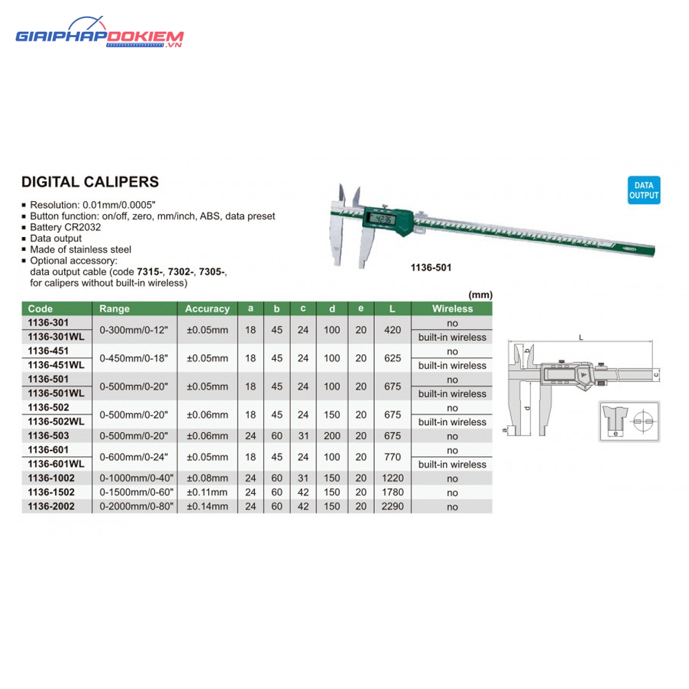 Thước cặp điện tử INSIZE 1136-501 3 Thước cặp điện tử Insize 1136-301 (0-300mm)