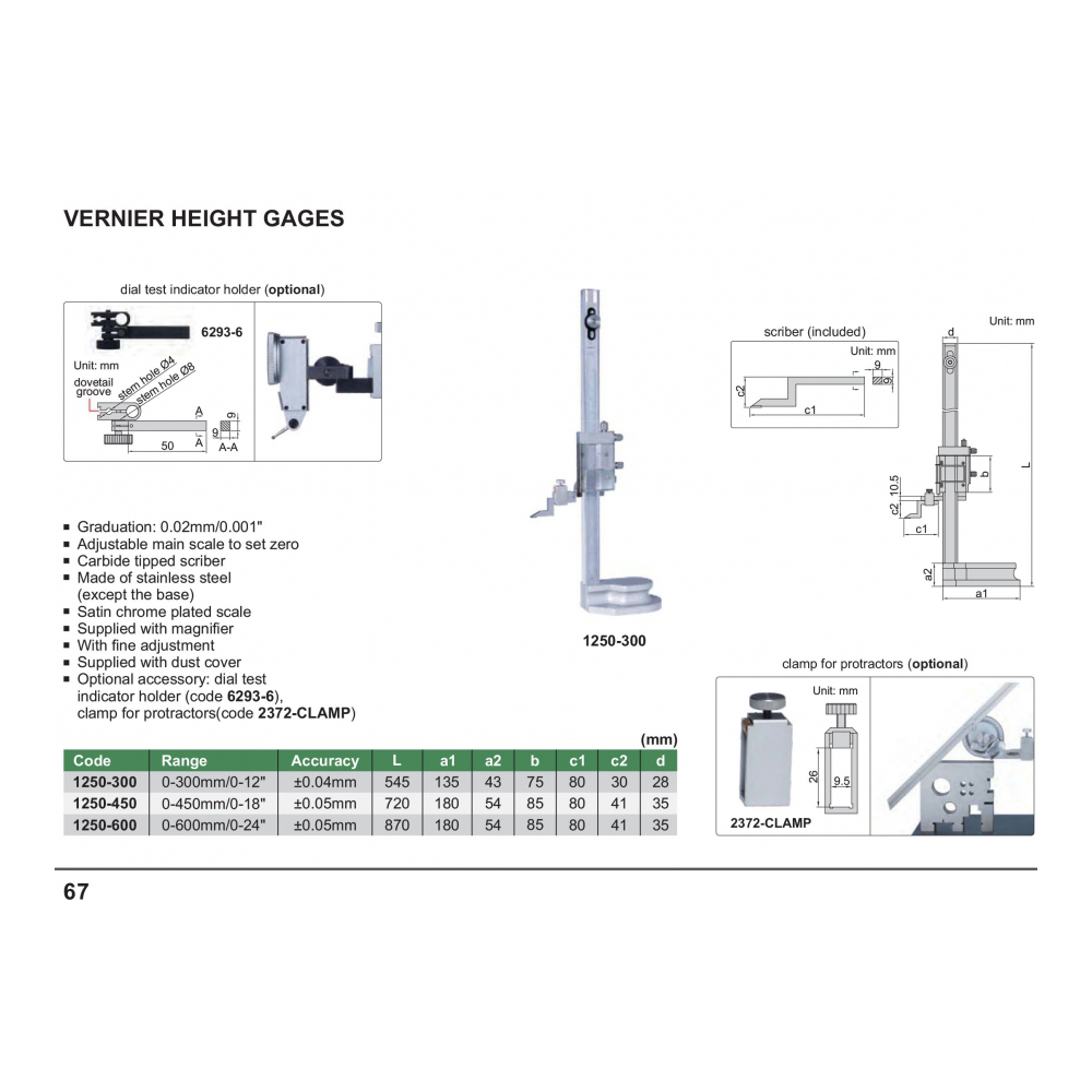 Thước đo cao cơ khí Insize 1250-450 (0-450mm/0-18″) 3 Thước đo cao cơ khí Insize 1250-450 (0-450mm/0-18″)
