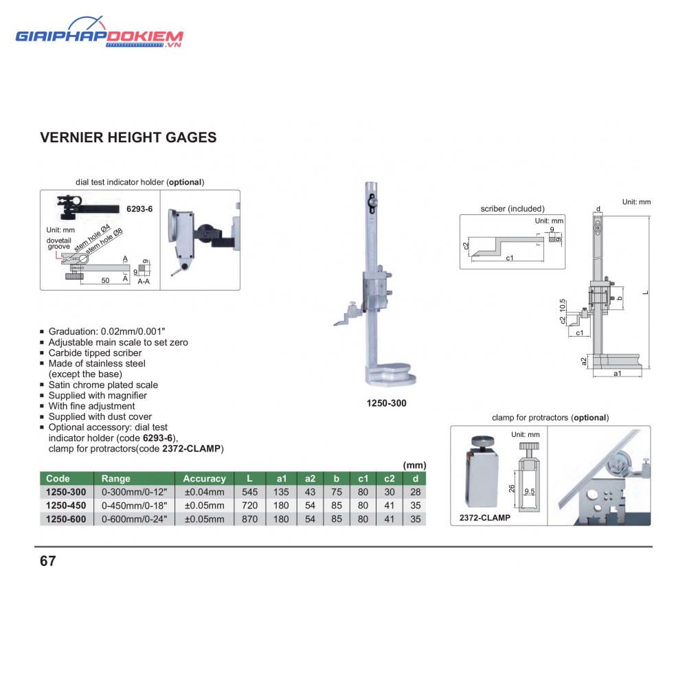 Thước đo cao cơ khí Insize 1250-450 (0-450mm/0-18″) 3 Thước đo cao cơ khí Insize 1250-450 (0-450mm/0-18″)