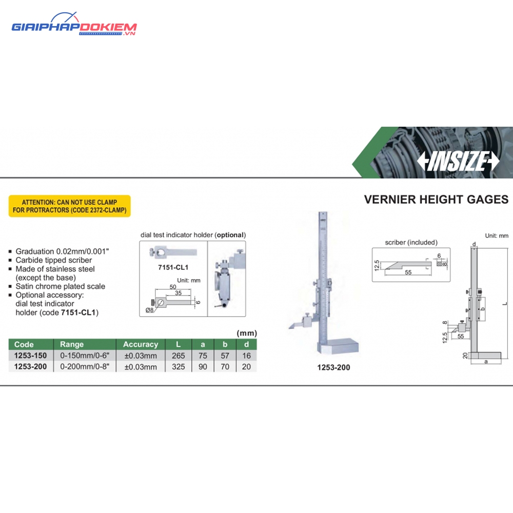 Thước đo cao cơ khí Insize 1253-200 3 Thước đo cao cơ khí Insize 1253-150