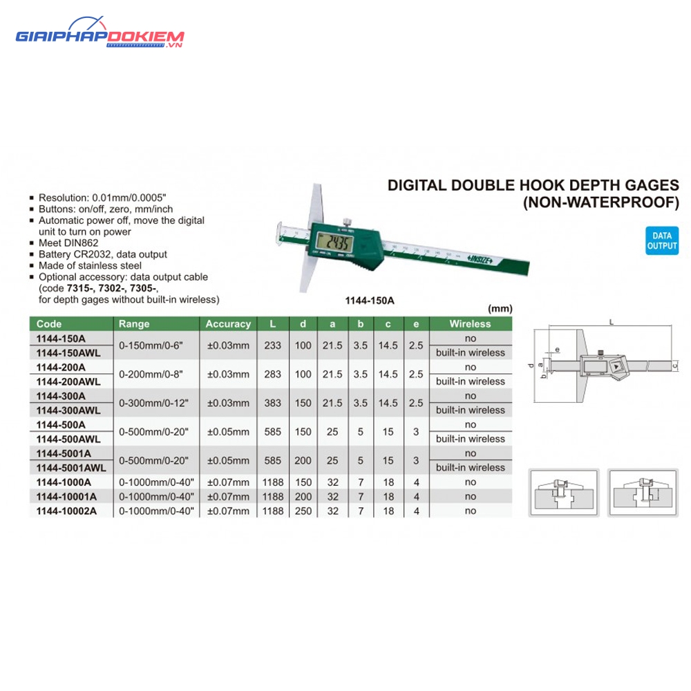 Thước đo độ sâu điện tử Insize 1144-150A (0-150mm/0-6″) 4 Thước đo độ sâu điện tử Insize 1144-150A (0-150mm/0-6″)