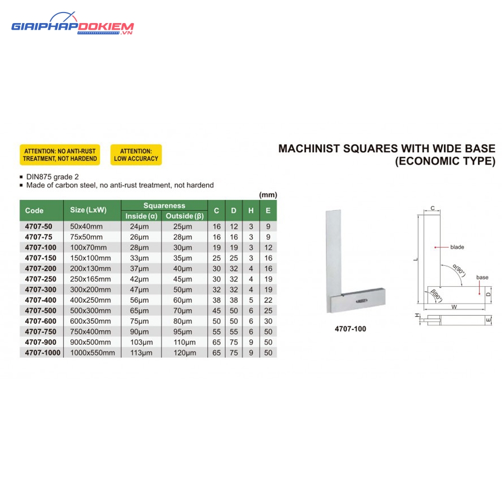 Thước đo góc vuông đế rộng INSIZE 4707-100 (100x70mm) 4 Thước đo góc vuông đế rộng INSIZE 4707-75 (75x50mm)