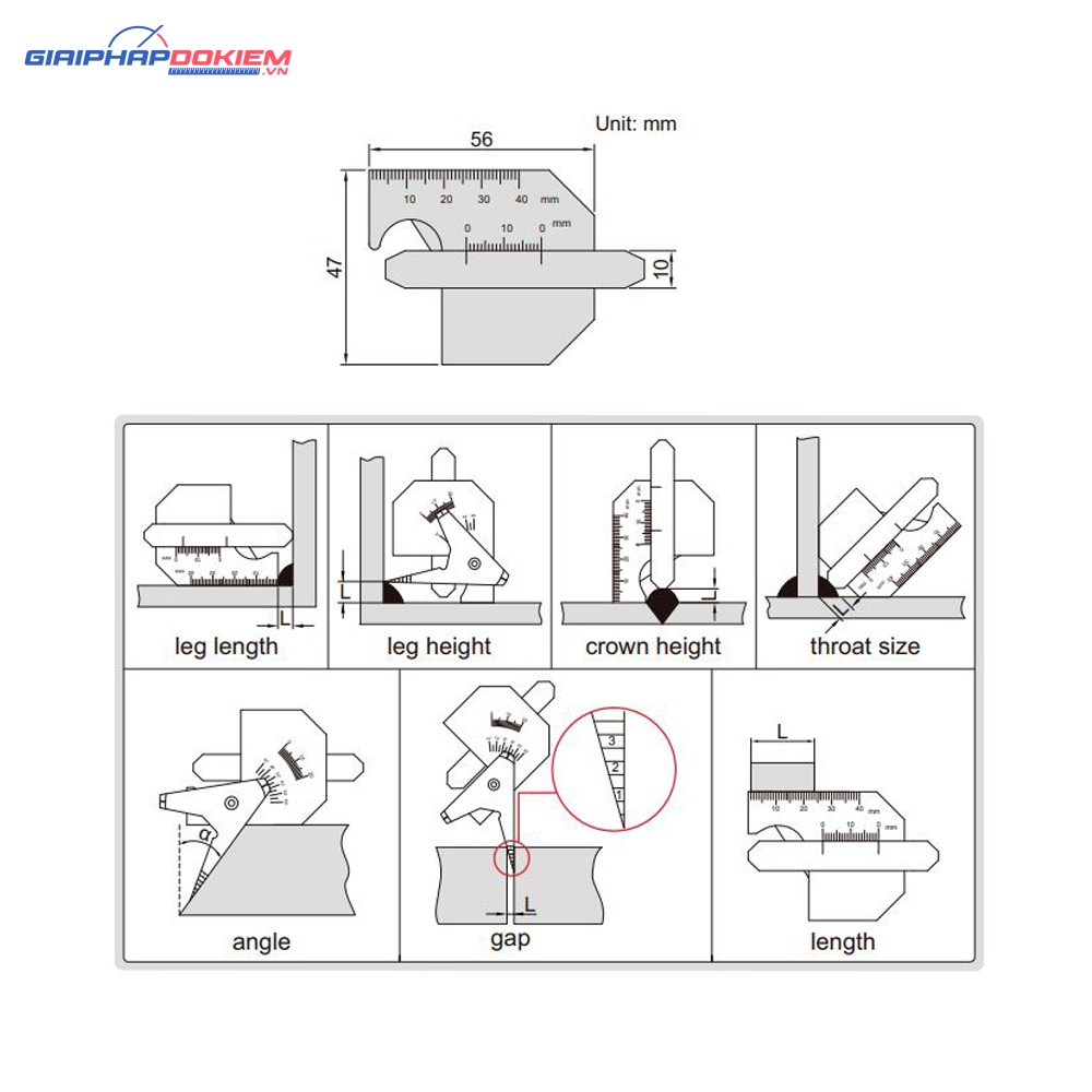 Thước đo mối hàn đa năng Insize 6832-1 3 Thước đo mối hàn đa năng Insize 6832-1