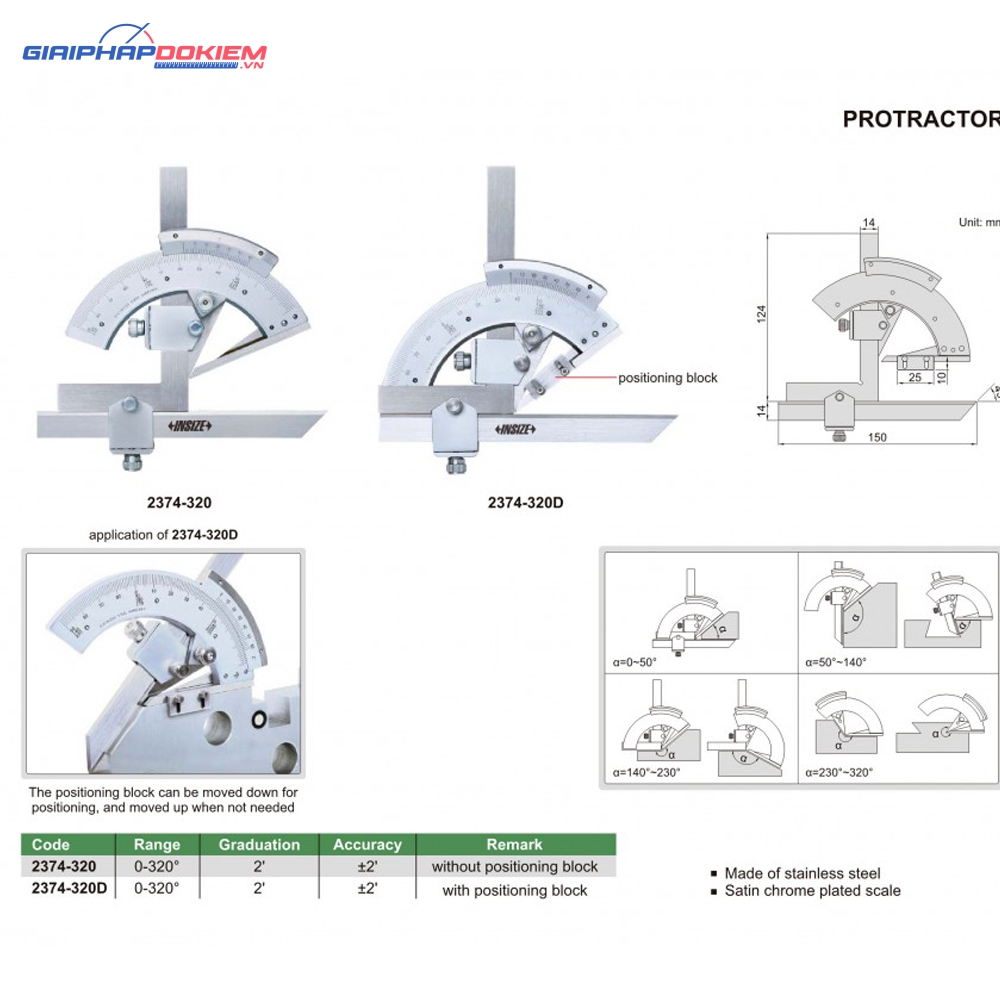Thước đo góc INSIZE 2374-320 2 Thước đo góc INSIZE 2374-320