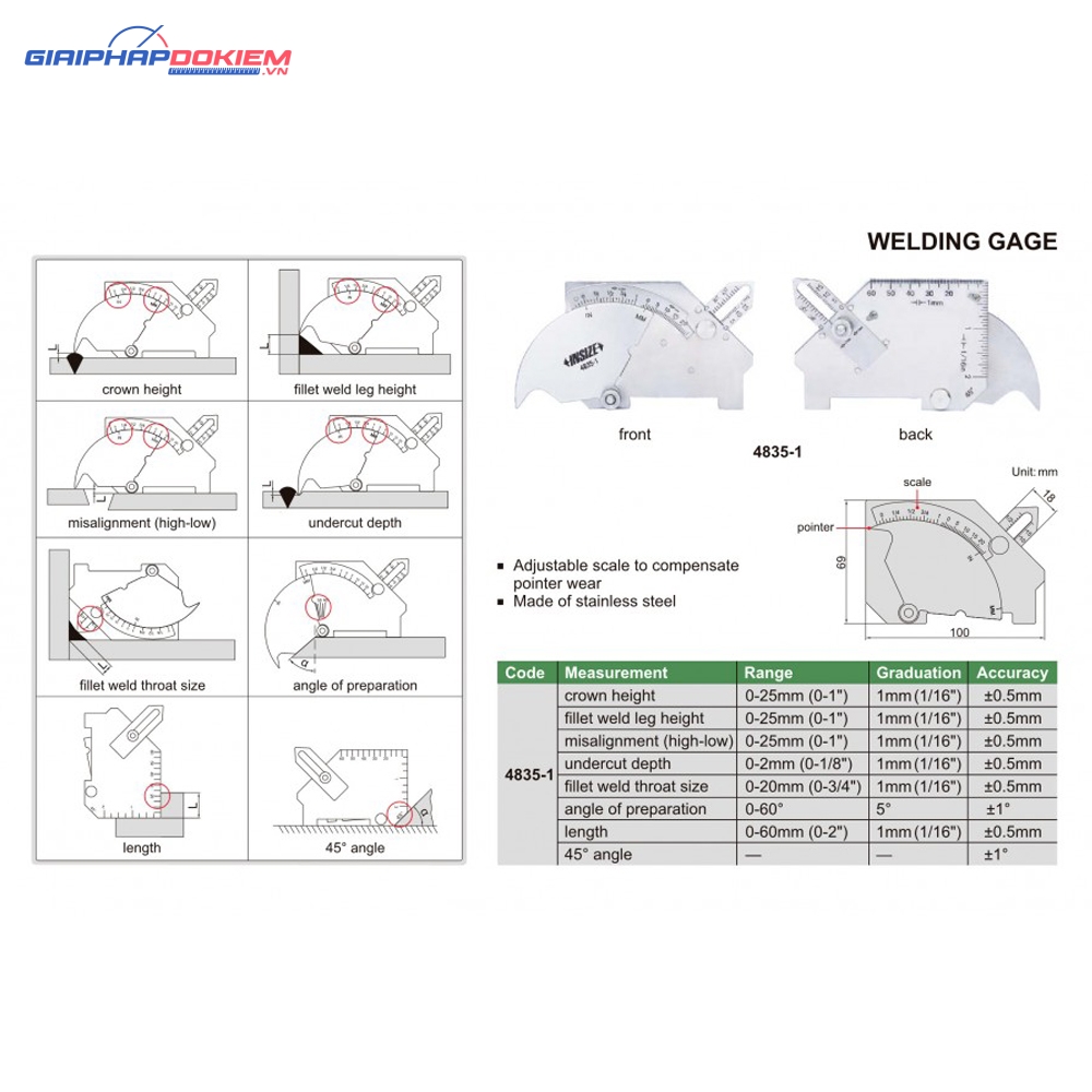 Thước đo mối hàn Insize 4835-1 7 Thước đo mối hàn Insize 4835-1 - Ảnh 5