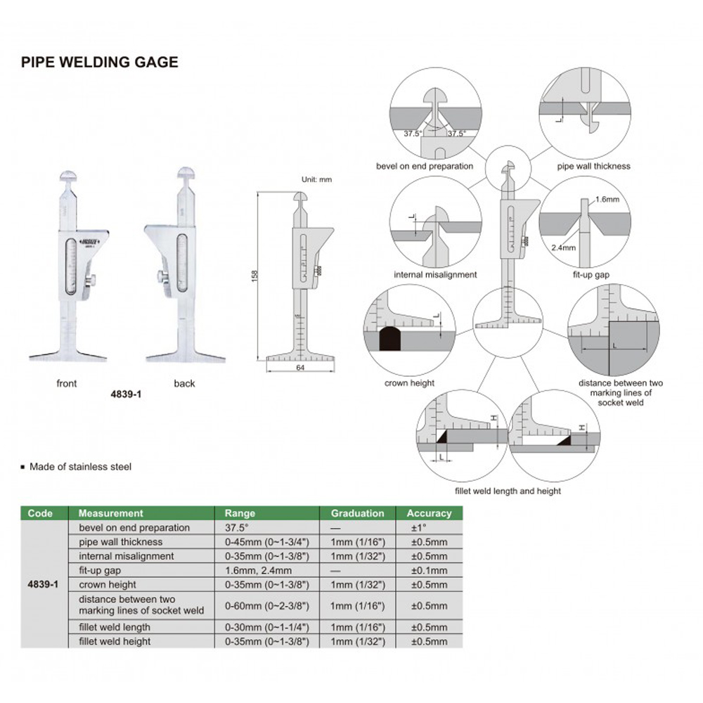 Thước đo mối hàn INSIZE 4839-1 9 Thước đo mối hàn INSIZE 4839-1