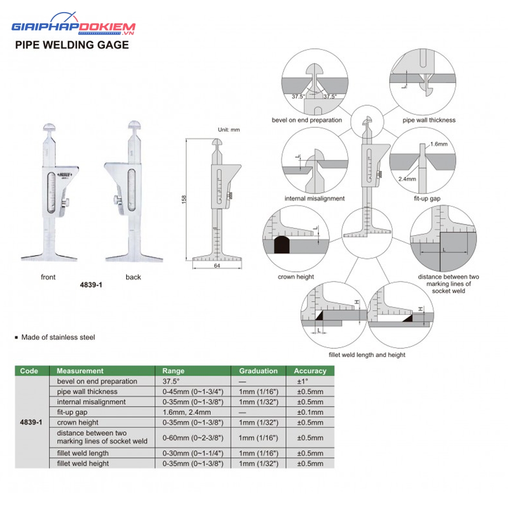 Thước đo mối hàn INSIZE 4839-1 4 Thước đo mối hàn INSIZE 4839-1 - Ảnh 3