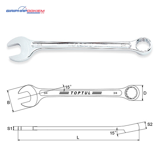 Cờ lê vòng miệng 15° TOPTUL ACEX 1 Cờ lê vòng miệng 15° TOPTUL ACEX