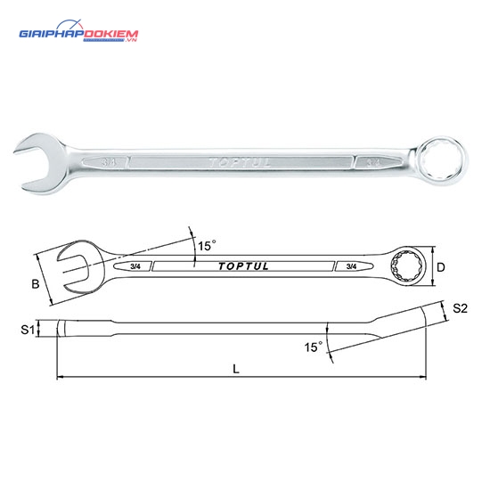 Cờ lê vòng miệng Toptul hệ inch ACEA 1 Cờ lê vòng miệng Toptul hệ inch ACEA