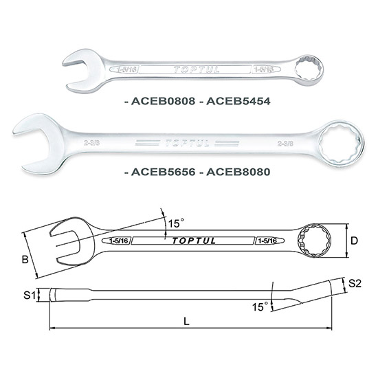 Cờ lê vòng miệng Toptul hệ inch ACEB 1 Cờ lê vòng miệng Toptul hệ inch ACEB
