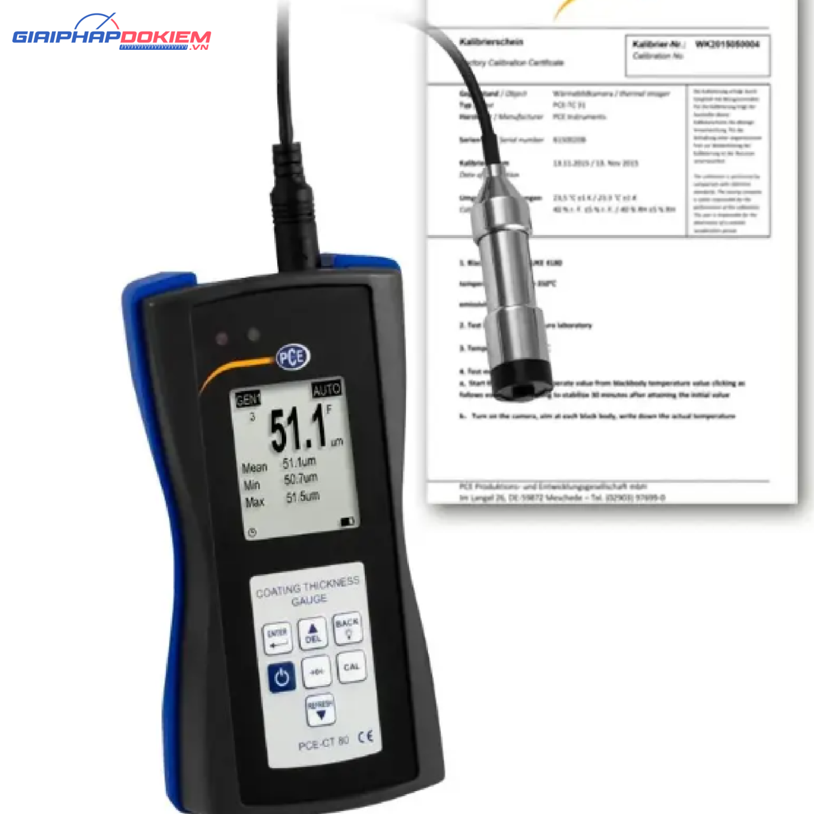 Máy đo độ dày PCE PCE-CT 80-F5N3-ICA bao gồm chứng chỉ hiệu chuẩn ISO 5 Máy đo độ dày PCE PCE-CT 80-F5N3-ICA bao gồm chứng chỉ hiệu chuẩn ISO