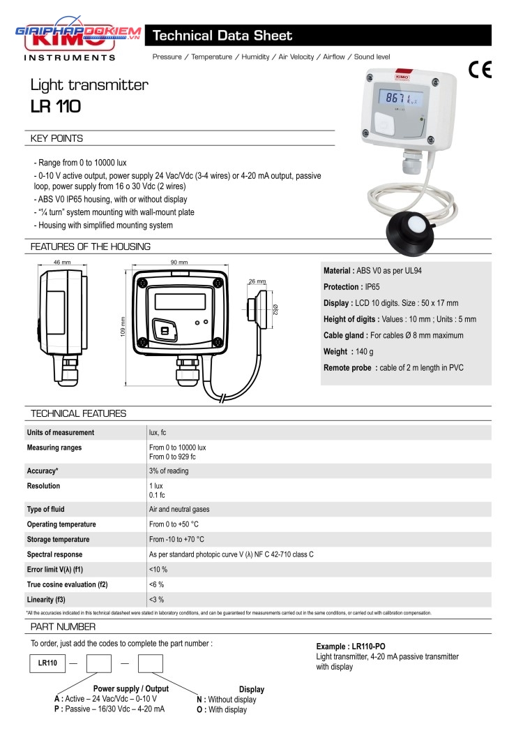 Máy đo ánh sáng KIMO LR110 8 Máy đo ánh sáng KIMO LR110 - Ảnh 4