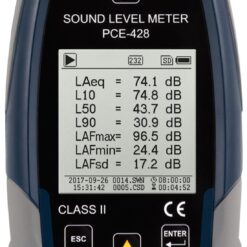 Máy đo SPL loại 2 PCE PCE-428-Kit-N-ICA có bộ hiệu chuẩn âm thanh bao gồm chứng nhận ISO Cal 40 PCE 428 Decibelmeter datalogger 12