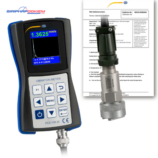 Máy đo gia tốc PCE PCE-VM 20-ICA bao gồm Chứng nhận hiệu chuẩn ISO 8 Máy đo gia tốc PCE PCE-VM 20-ICA bao gồm Chứng nhận hiệu chuẩn ISO