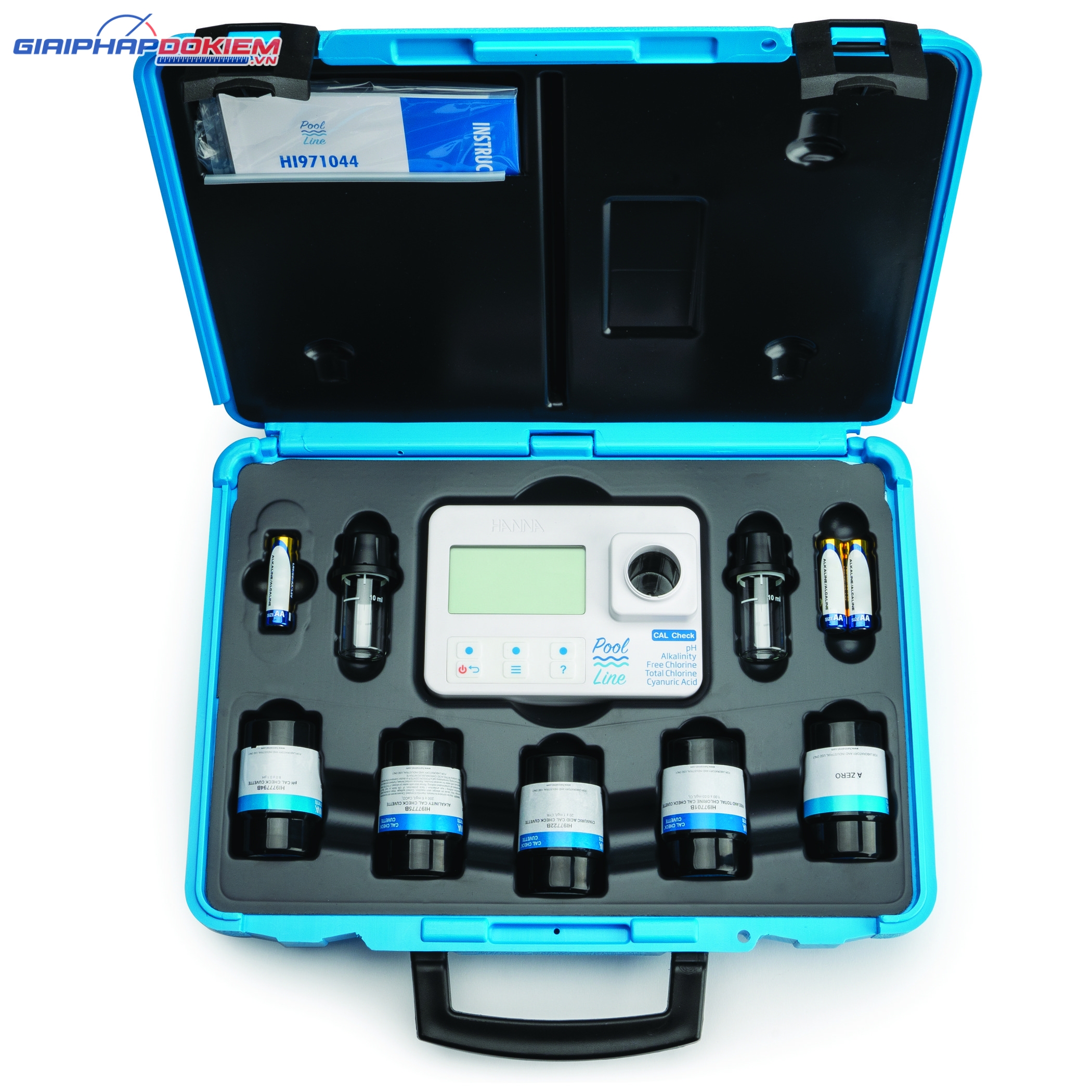 Combo Máy Quang Đo Kiềm, Clo Dư Và Clo Tổng, Axit Cyanuric, pH Kèm Dung Dịch Chuẩn Máy Hanna HI971044C 1 Combo Máy Quang Đo Kiềm, Clo Dư Và Clo Tổng, Axit Cyanuric, pH Kèm Dung Dịch Chuẩn Máy Hanna HI971044C