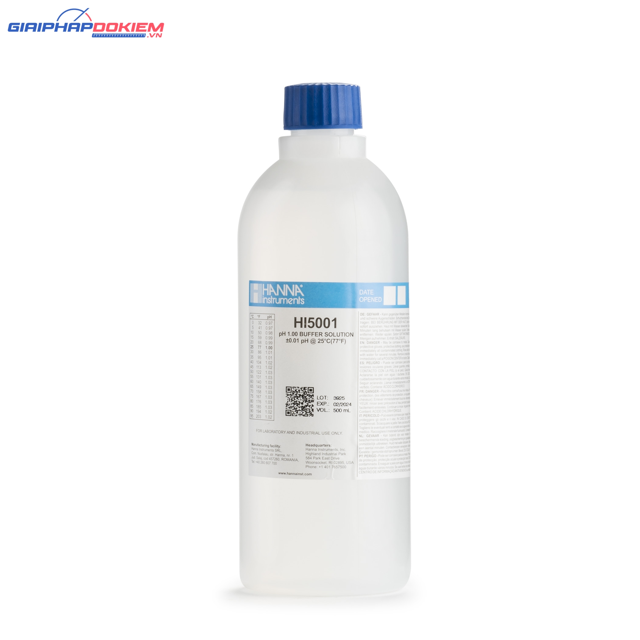 Dung Dịch Chuẩn pH 1.00, 500 mL Hanna HI5001 1 Dung Dịch Chuẩn pH 1.00, 500 mL Hanna HI5001