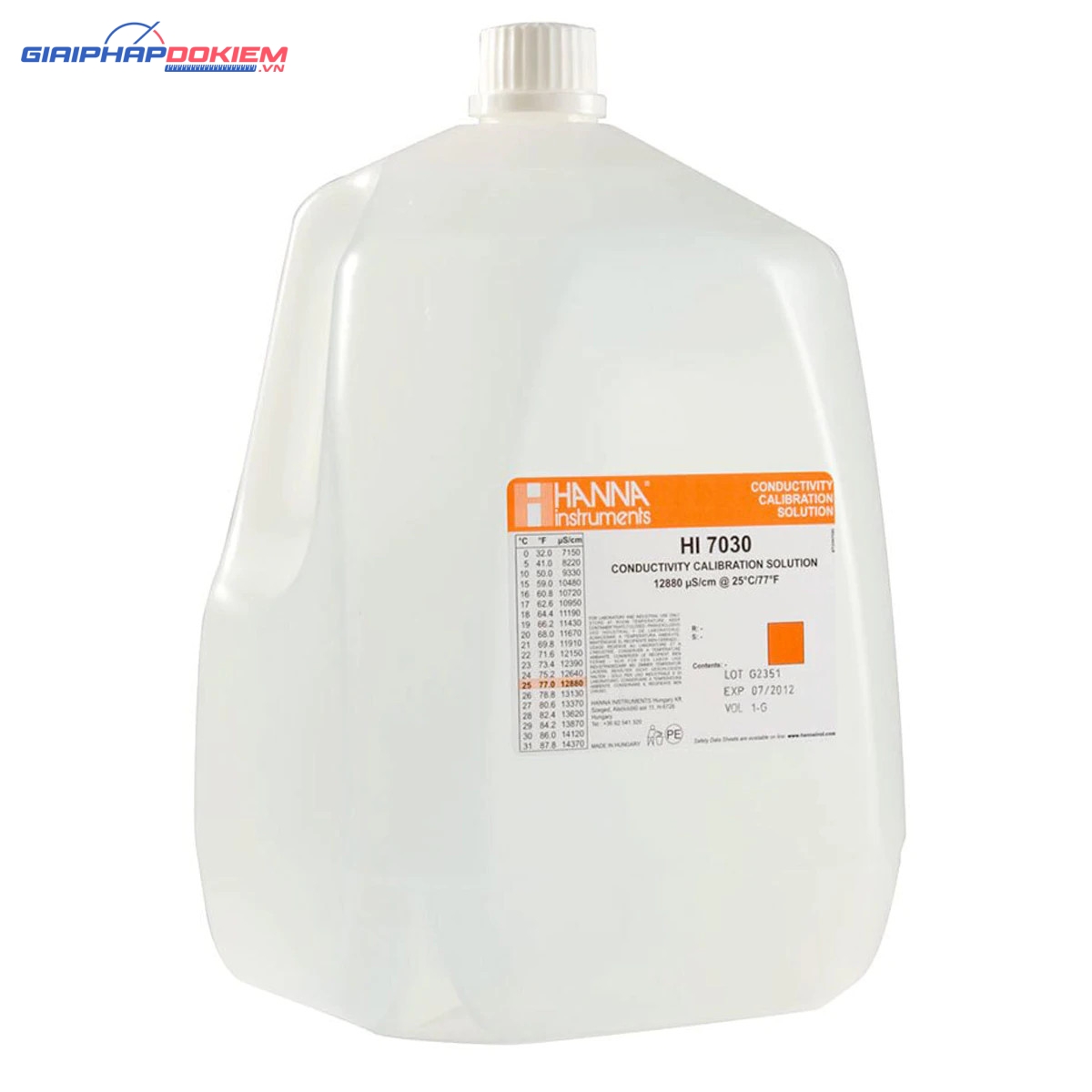 Dung Dịch Hiệu Chuẩn Độ Dẫn (EC) 12880 µS/cm, Chai 3.75 Lít Hanna HI7030/1G 1 Dung Dịch Hiệu Chuẩn Độ Dẫn (EC) 12880 µS/cm, Chai 3.75 Lít Hanna HI7030/1G