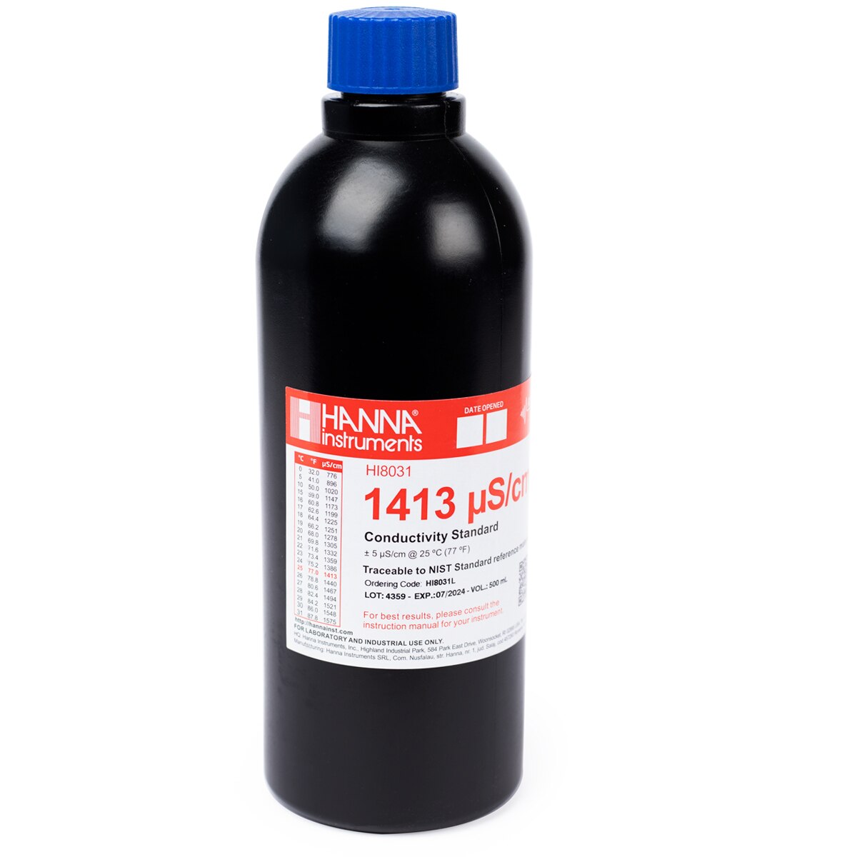 Dung Dịch Hiệu Chuẩn Độ Dẫn (EC) 1413µS/cm, Chai FDA 500mL Hanna HI8031L 1 Dung Dịch Hiệu Chuẩn Độ Dẫn (EC) 1413µS/cm, Chai FDA 500mL Hanna HI8031L