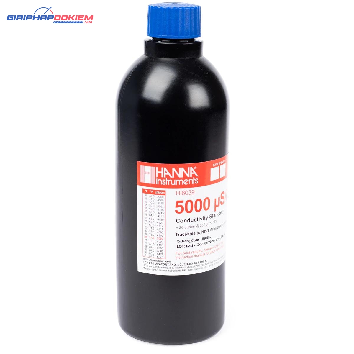 Dung Dịch Hiệu Chuẩn Độ Dẫn (EC) 5000 µS/cm, Chai FDA 500mL Hanna HI8039L 1 Dung Dịch Hiệu Chuẩn Độ Dẫn (EC) 5000 µS/cm, Chai FDA 500mL Hanna HI8039L