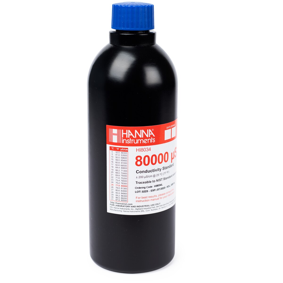 Dung Dịch Hiệu Chuẩn Độ Dẫn (EC) 80000 µS/cm, Chai FDA 500mL Hanna HI8034L 1 Dung Dịch Hiệu Chuẩn Độ Dẫn (EC) 80000 µS/cm, Chai FDA 500mL Hanna HI8034L
