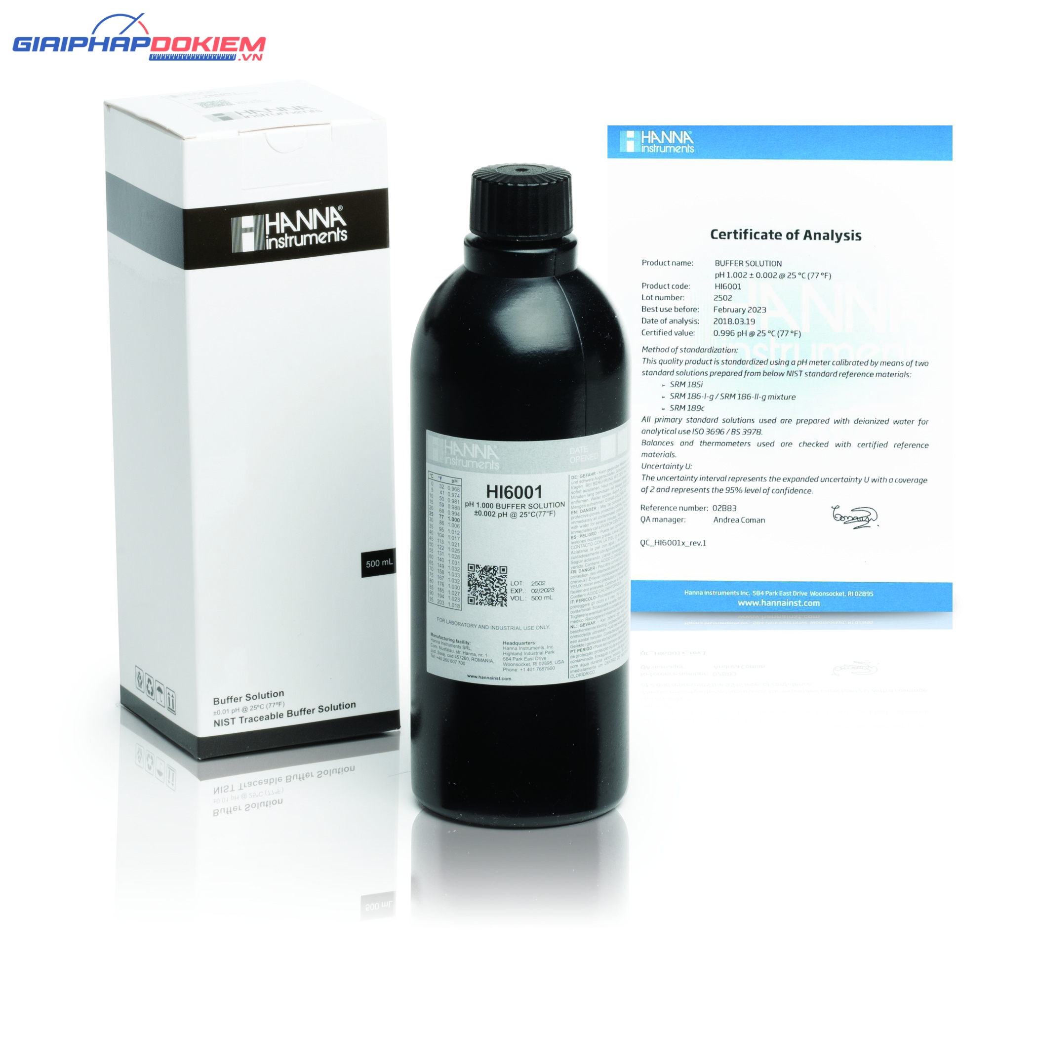 Dung Dịch Hiệu Chuẩn Millesimal pH 1.000, 500 mL Hanna HI6001 1 Dung Dịch Hiệu Chuẩn Millesimal pH 1.000, 500 mL Hanna HI6001