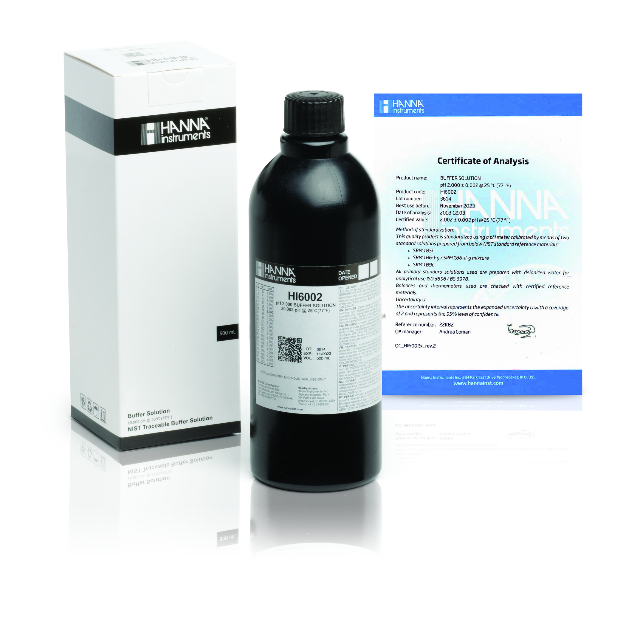 Dung Dịch Hiệu Chuẩn Millesimal pH 2.000, 500 mL Hanna HI6002 1 Dung Dịch Hiệu Chuẩn Millesimal pH 2.000, 500 mL Hanna HI6002