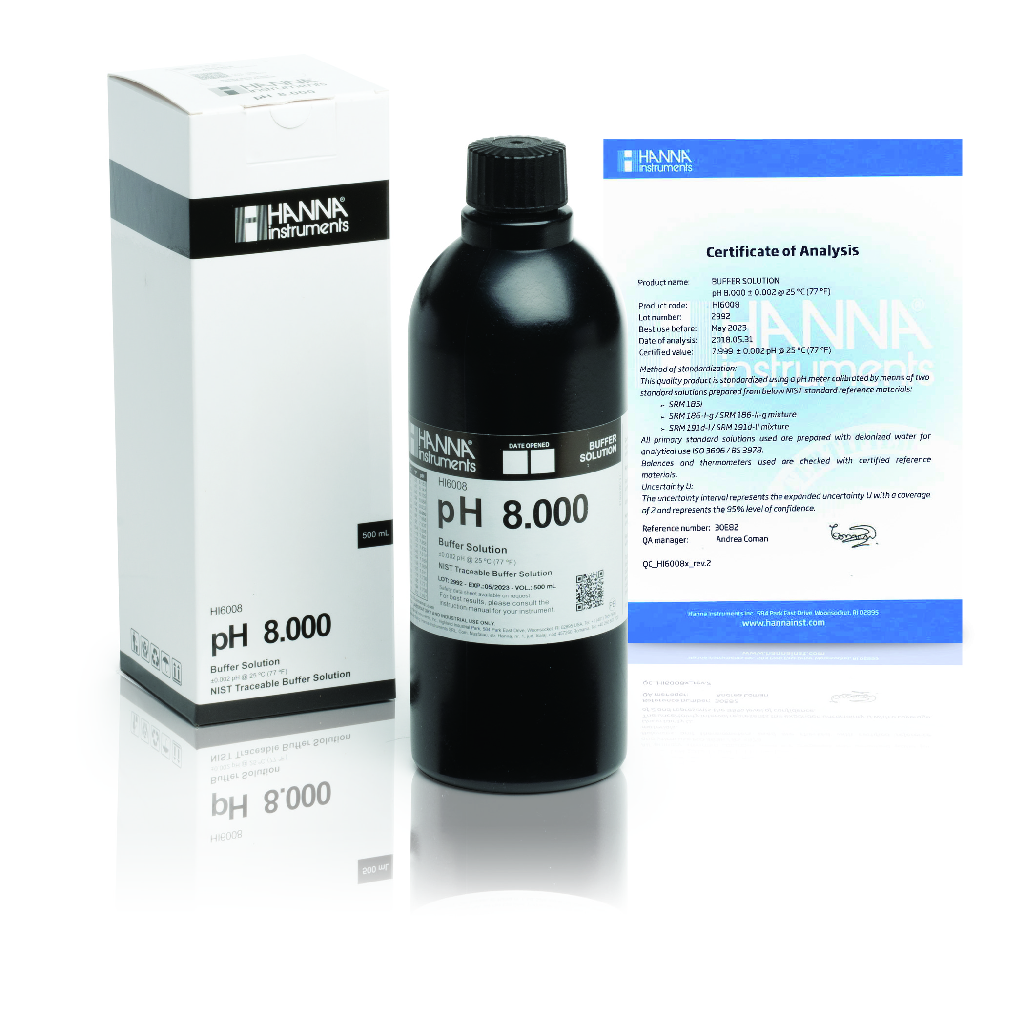 Dung Dịch Hiệu Chuẩn Millesimal pH 8.000, 500 mL Hanna HI6008 1 Dung Dịch Hiệu Chuẩn Millesimal pH 8.000, 500 mL Hanna HI6008