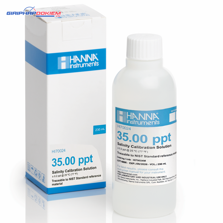 Dung Dịch Hiệu Chuẩn NaCl 35.00 g/L (ppt), Chai 230 mL Hanna HI70024M 1 Dung Dịch Hiệu Chuẩn NaCl 35.00 g/L (ppt), Chai 230 mL Hanna HI70024M