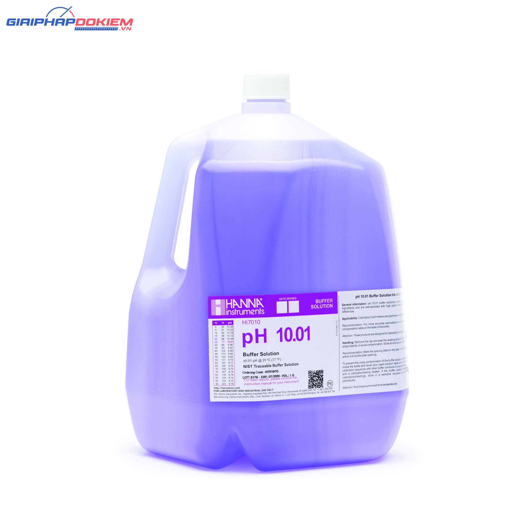 Dung Dịch Hiệu Chuẩn pH 10.01, Chai 3.75Lít Hanna HI7010/1G 1 Dung Dịch Hiệu Chuẩn pH 10.01, Chai 3.75Lít Hanna HI7010/1G