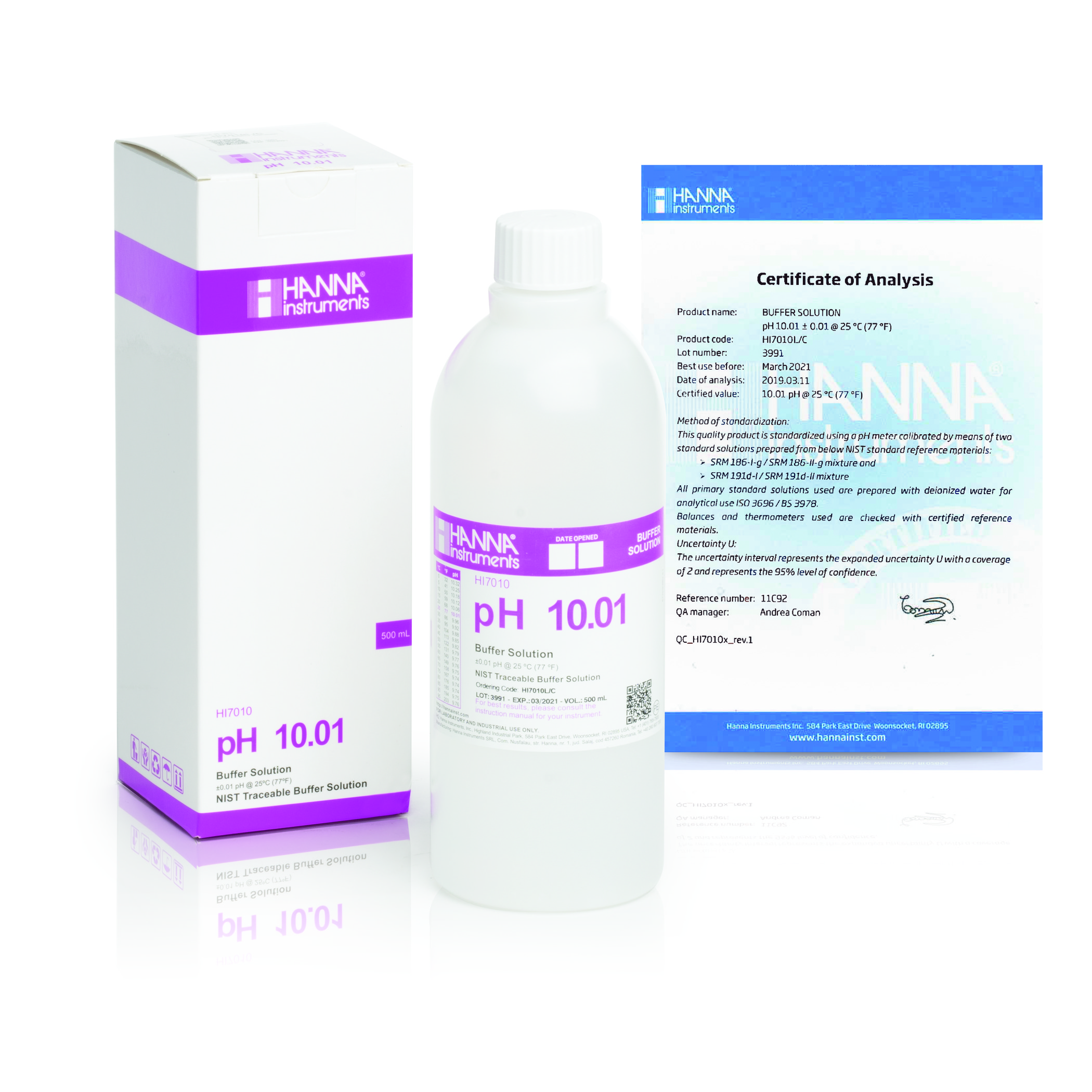 Dung Dịch Hiệu Chuẩn pH 10.01, Chai 500mL Hanna HI7010L 1 Dung Dịch Hiệu Chuẩn pH 10.01, Chai 500mL Hanna HI7010L