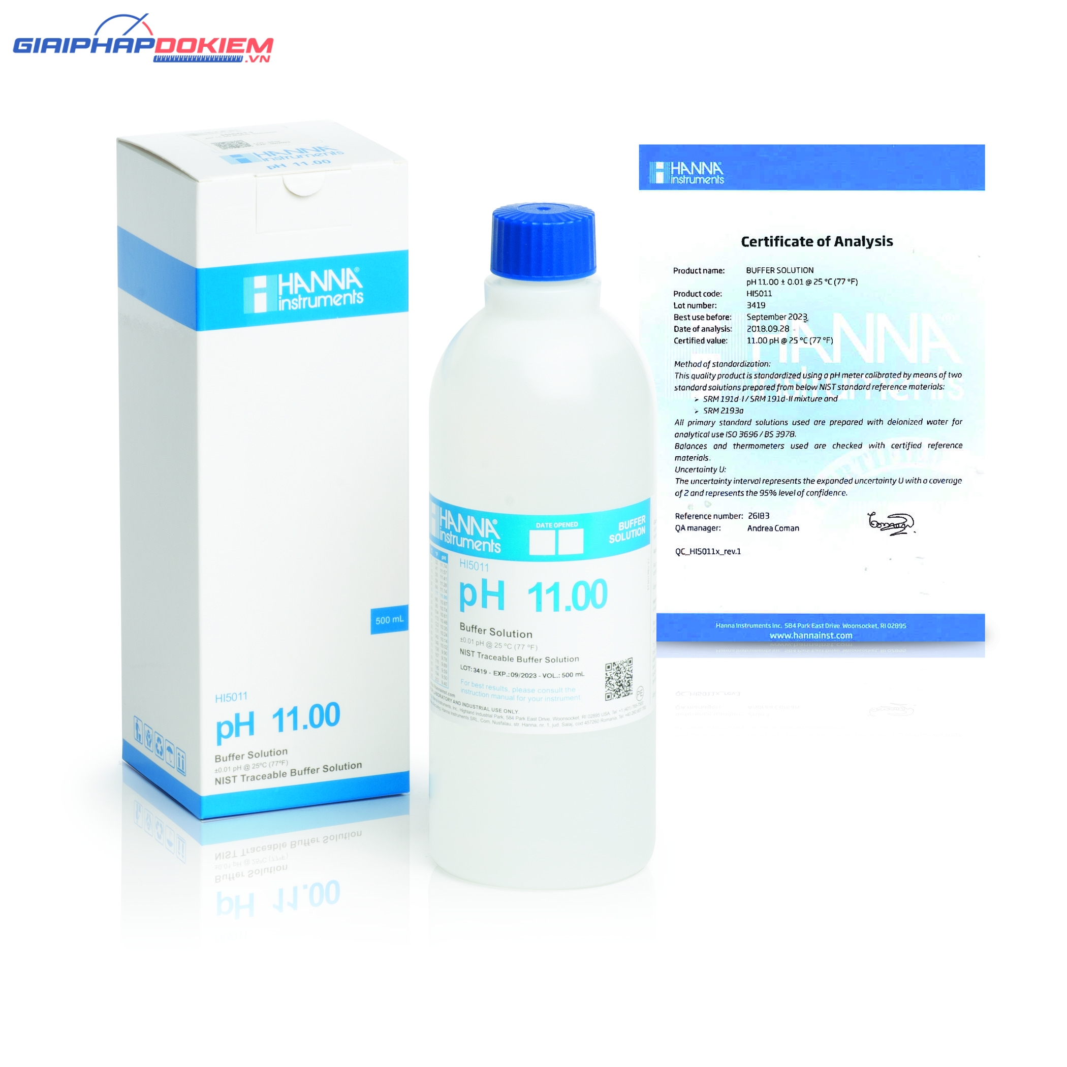 Dung Dịch Hiệu Chuẩn pH 11.00, 500 mL Hanna HI5011 1 Dung Dịch Hiệu Chuẩn pH 11.00, 500 mL Hanna HI5011
