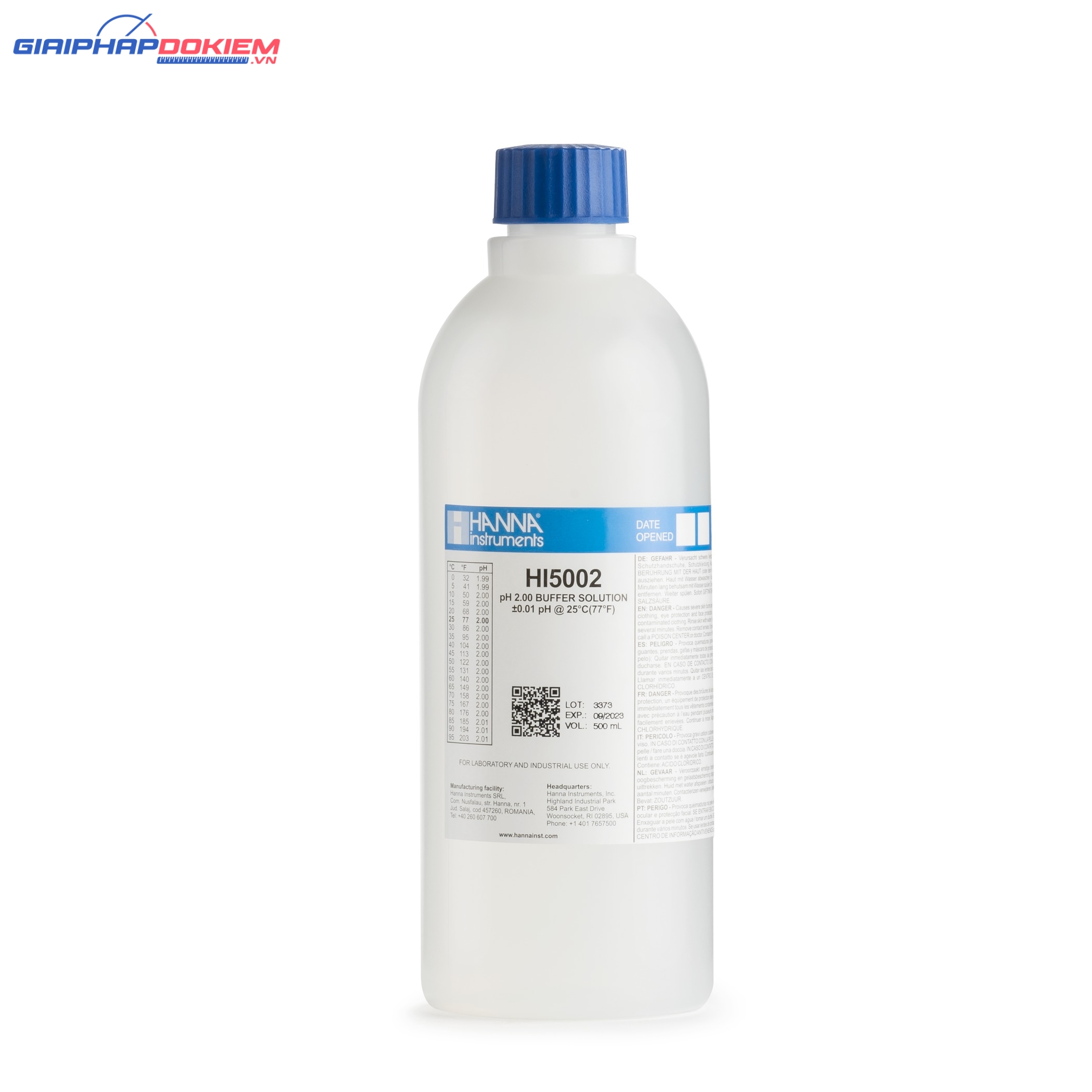 Dung Dịch Hiệu Chuẩn pH 2.00, 500 mL Hanna HI5002 1 Dung Dịch Hiệu Chuẩn pH 2.00, 500 mL Hanna HI5002
