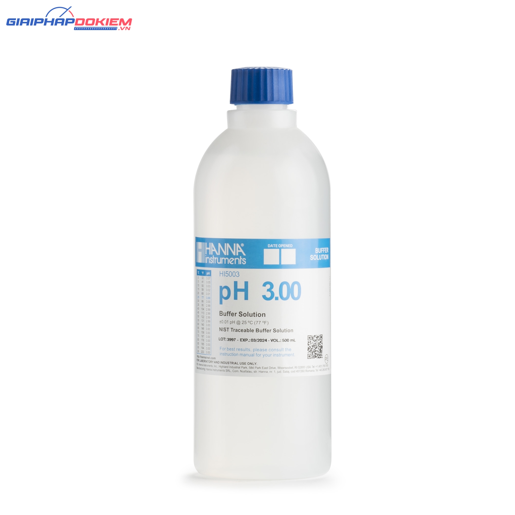 Dung Dịch Hiệu Chuẩn pH 3.00, 500 mL Hanna HI5003 1 Dung Dịch Hiệu Chuẩn pH 3.00, 500 mL Hanna HI5003