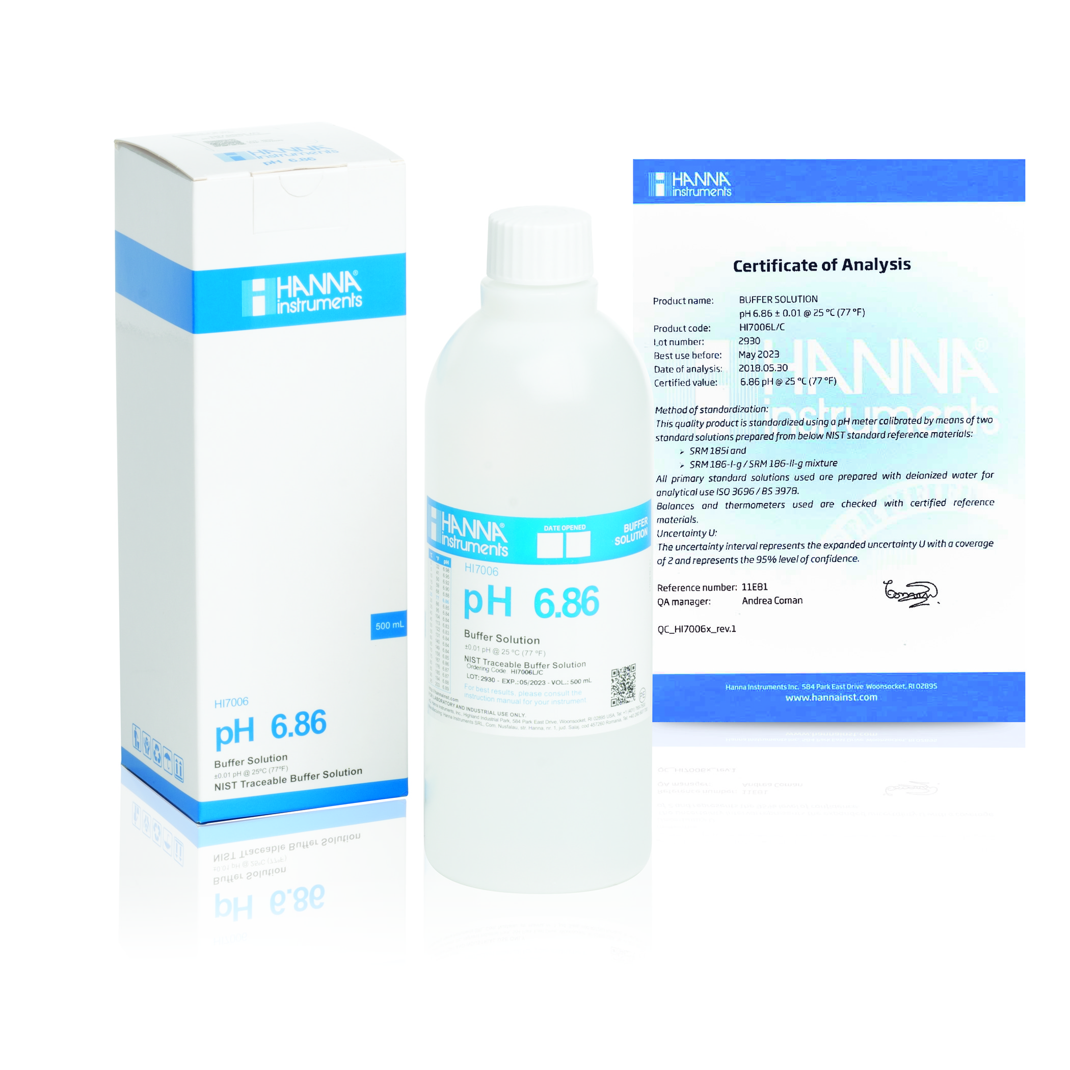 Dung Dịch Hiệu Chuẩn pH 6.86, Chai 1 Lít Hanna HI7006/1L 1 Dung Dịch Hiệu Chuẩn pH 6.86, Chai 1 Lít Hanna HI7006/1L