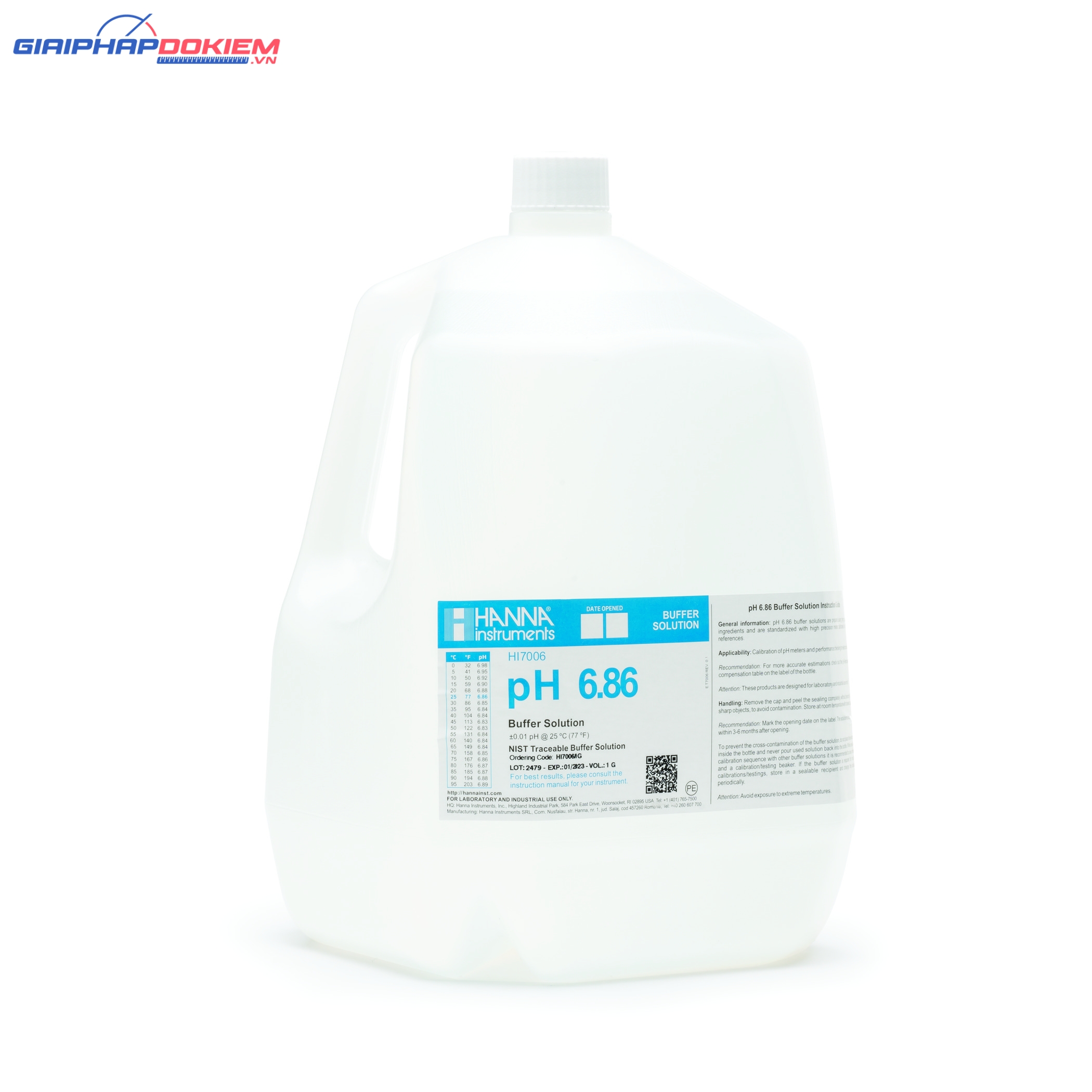 Dung Dịch Hiệu Chuẩn pH 6.86, Chai 3.75 Lít Hanna HI7006/1G 1 Dung Dịch Hiệu Chuẩn pH 6.86, Chai 3.75 Lít Hanna HI7006/1G
