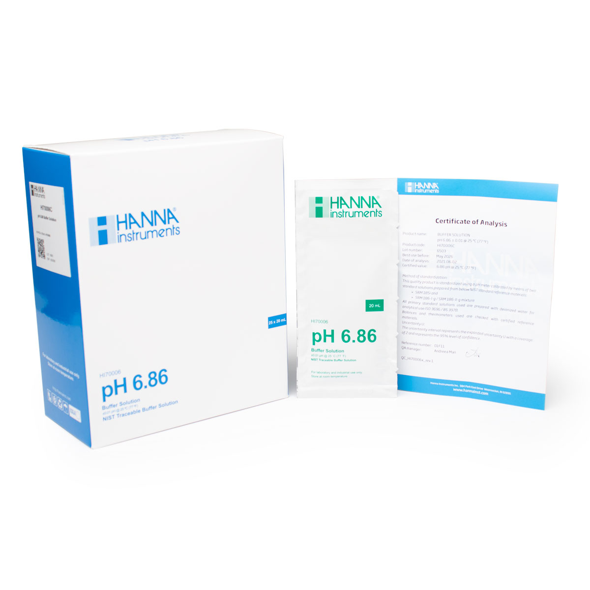 Dung Dịch Hiệu Chuẩn pH 6.86 Dạng Gói 20mL (25 Gói) Hanna HI70006P 2 Dung Dịch Hiệu Chuẩn pH 6.86 Dạng Gói 20mL (25 Gói) Hanna HI70006P - Ảnh 2