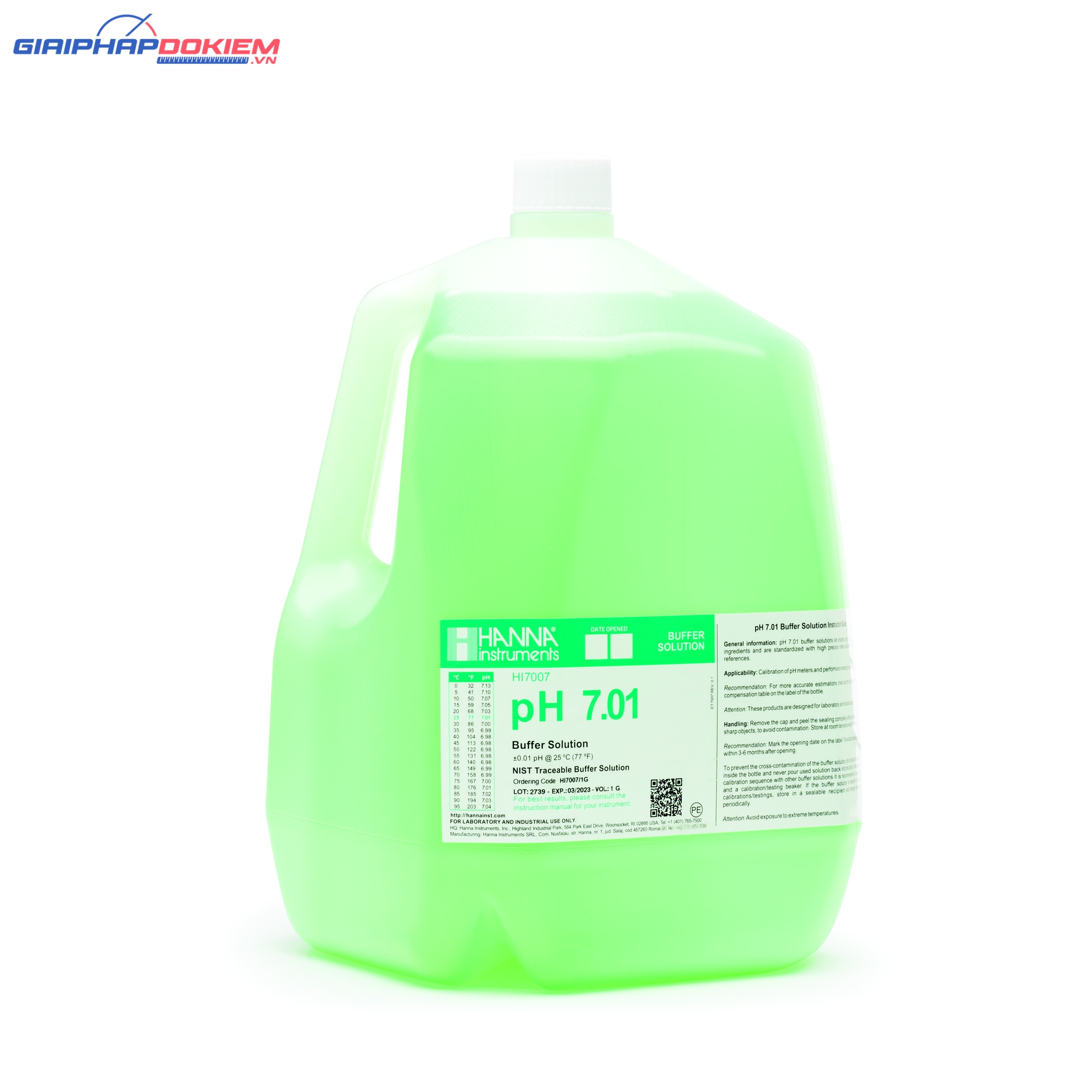 Dung Dịch Hiệu Chuẩn pH 7.01, Chai 3.75Lít Hanna HI7007/1G 1 Dung Dịch Hiệu Chuẩn pH 7.01, Chai 3.75Lít Hanna HI7007/1G