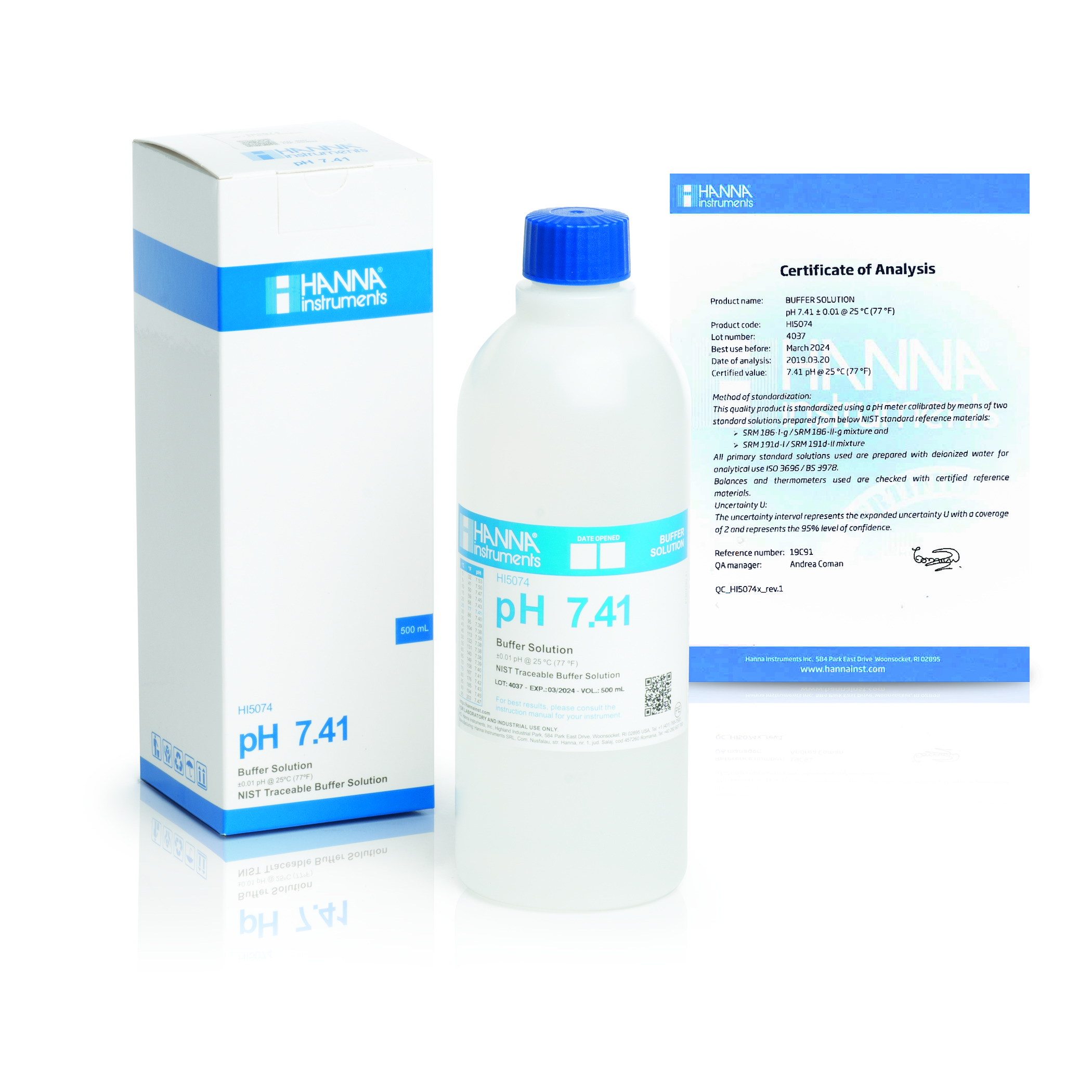 Dung Dịch Hiệu Chuẩn pH 7.41, 500 mL Hanna HI5074 1 Dung Dịch Hiệu Chuẩn pH 7.41, 500 mL Hanna HI5074