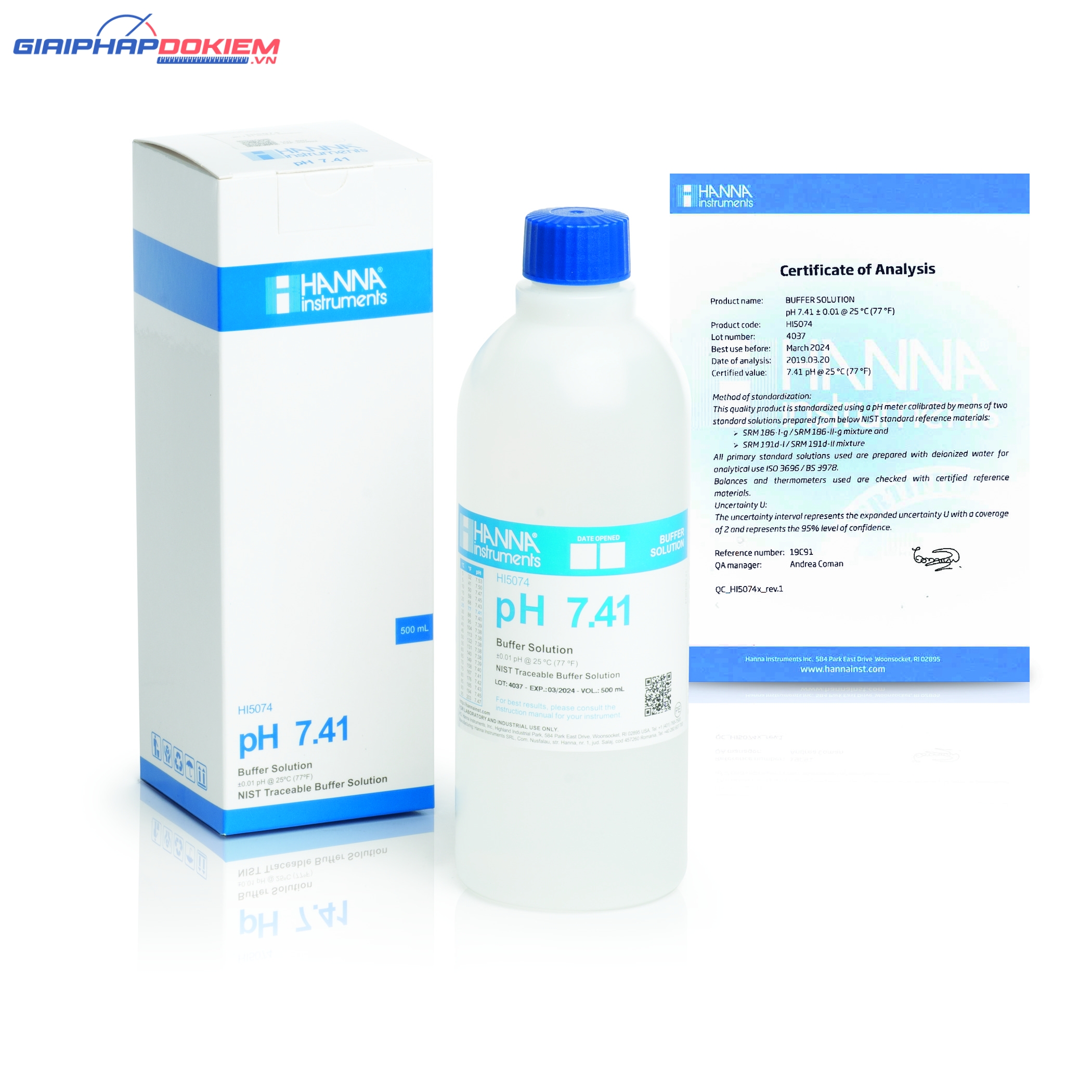 Dung Dịch Hiệu Chuẩn pH 7.41, 500 mL Hanna HI5074 1 Dung Dịch Hiệu Chuẩn pH 7.41, 500 mL Hanna HI5074