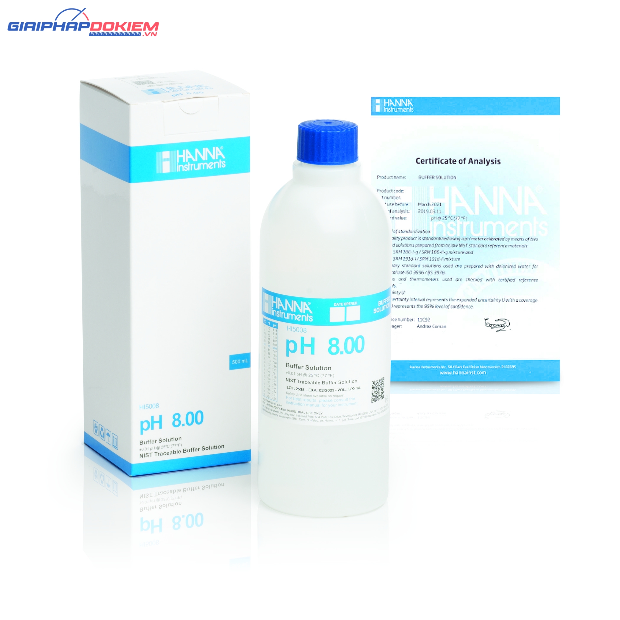 Dung Dịch Hiệu Chuẩn pH 8.00, 500 mL Hanna HI5008 1 Dung Dịch Hiệu Chuẩn pH 8.00, 500 mL Hanna HI5008